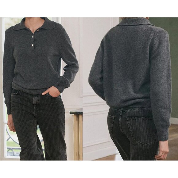 Zara Gray polo collar button Sweater - Picture 1 of 3